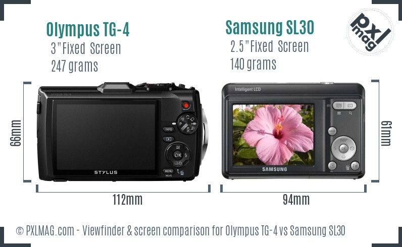 Olympus TG-4 vs Samsung SL30 Screen and Viewfinder comparison