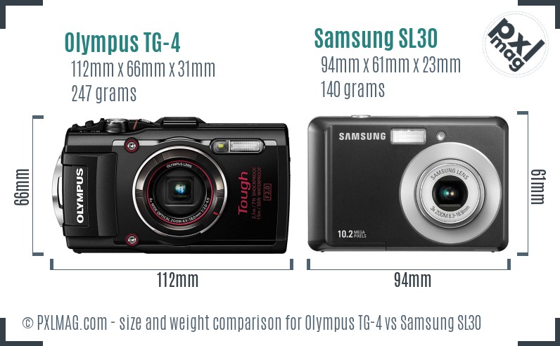 Olympus TG-4 vs Samsung SL30 size comparison