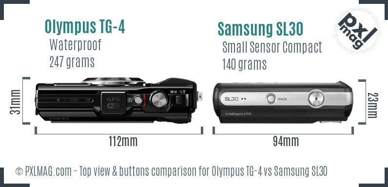Olympus TG-4 vs Samsung SL30 top view buttons comparison