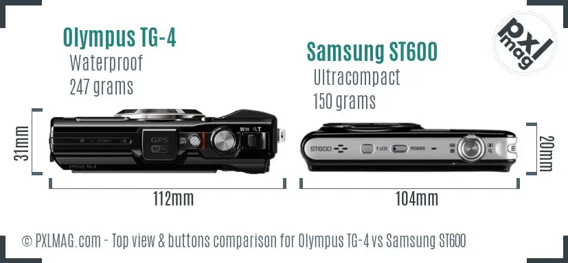 Olympus TG-4 vs Samsung ST600 top view buttons comparison Olympus TG-4 vs Samsung ST600 top view buttons comparison