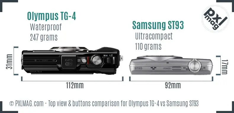 Olympus TG-4 vs Samsung ST93 top view buttons comparison Olympus TG-4 vs Samsung ST93 top view buttons comparison