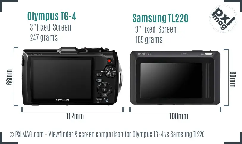 Olympus TG-4 vs Samsung TL220 Screen and Viewfinder comparison