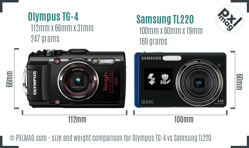 Olympus TG-4 vs Samsung TL220 size comparison