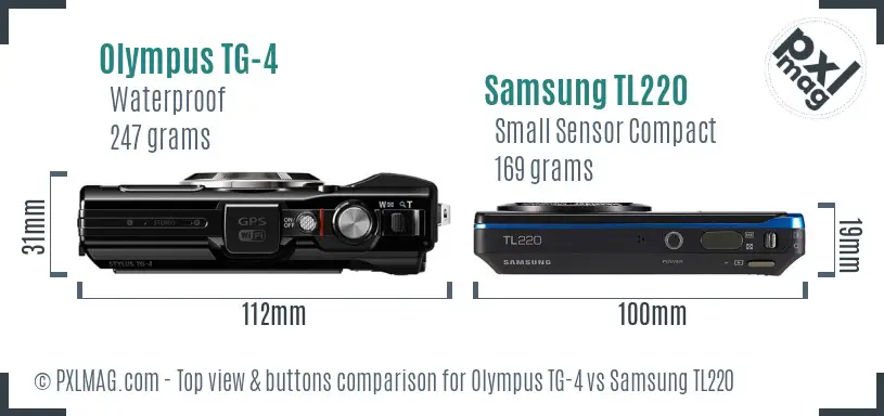Olympus TG-4 vs Samsung TL220 top view buttons comparison