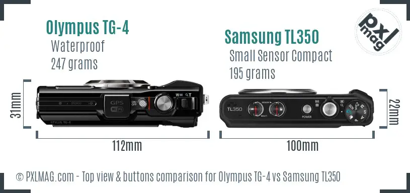 Olympus TG-4 vs Samsung TL350 top view buttons comparison Olympus TG-4 vs Samsung TL350 top view buttons comparison