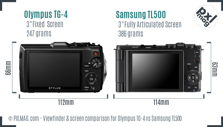 Olympus TG-4 vs Samsung TL500 Screen and Viewfinder comparison