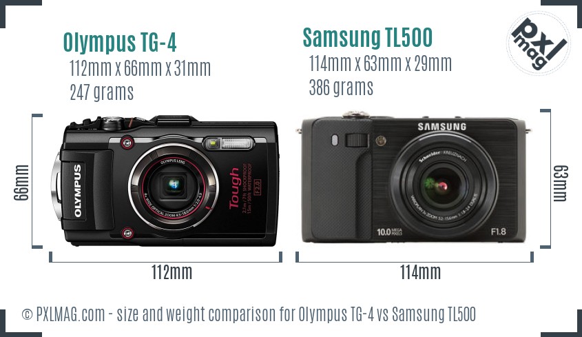 Olympus TG-4 vs Samsung TL500 size comparison