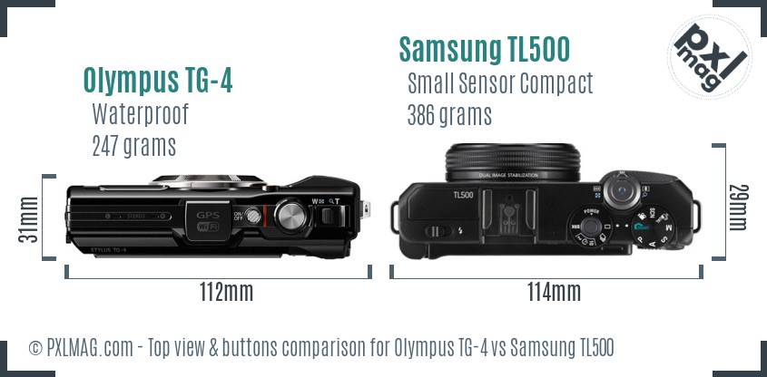 Olympus TG-4 vs Samsung TL500 top view buttons comparison