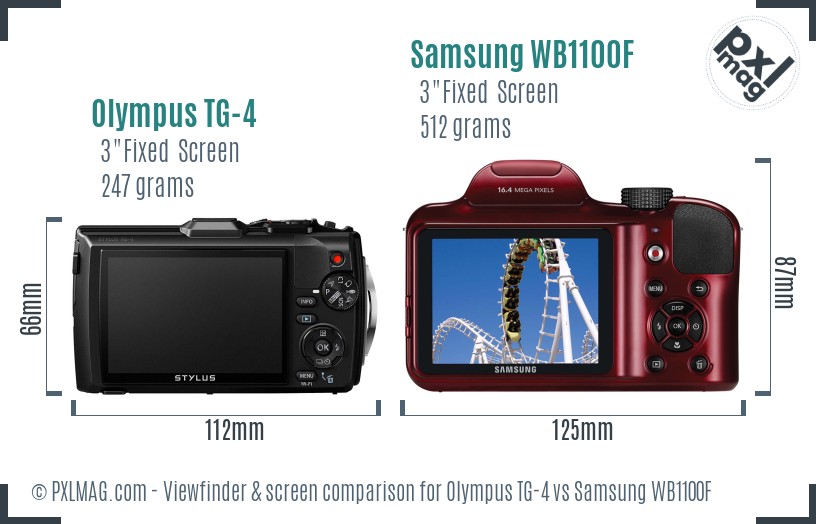Olympus TG-4 vs Samsung WB1100F Screen and Viewfinder comparison