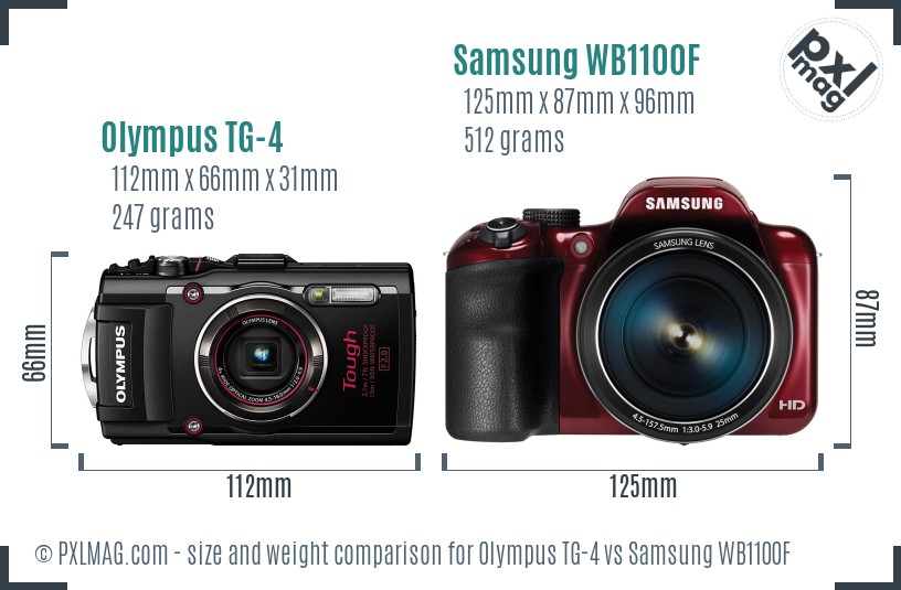 Olympus TG-4 vs Samsung WB1100F size comparison
