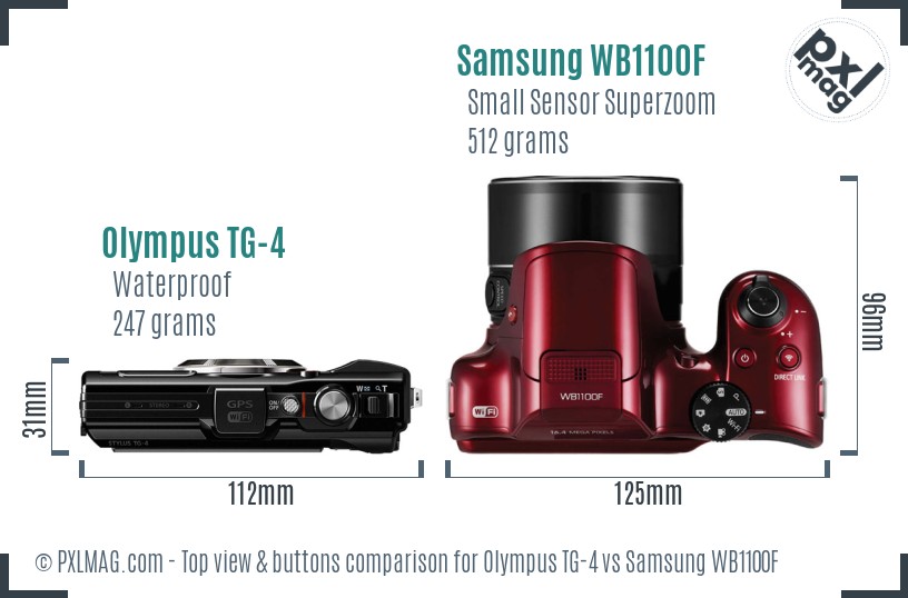 Olympus TG-4 vs Samsung WB1100F top view buttons comparison