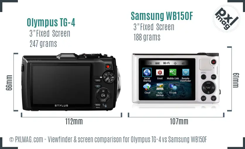 Olympus TG-4 vs Samsung WB150F Screen and Viewfinder comparison Olympus TG-4 vs Samsung WB150F Screen and Viewfinder comparison