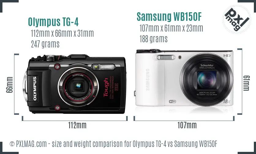 Olympus TG-4 vs Samsung WB150F size comparison Olympus TG-4 vs Samsung WB150F size comparison