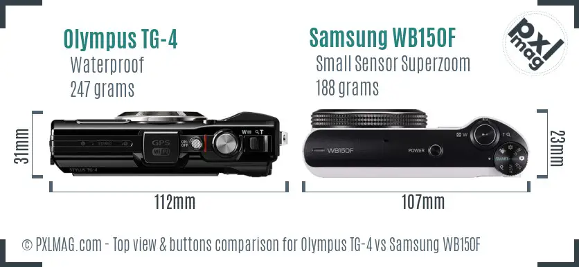 Olympus TG-4 vs Samsung WB150F top view buttons comparison Olympus TG-4 vs Samsung WB150F top view buttons comparison