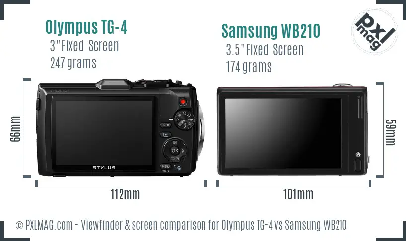 Olympus TG-4 vs Samsung WB210 Screen and Viewfinder comparison