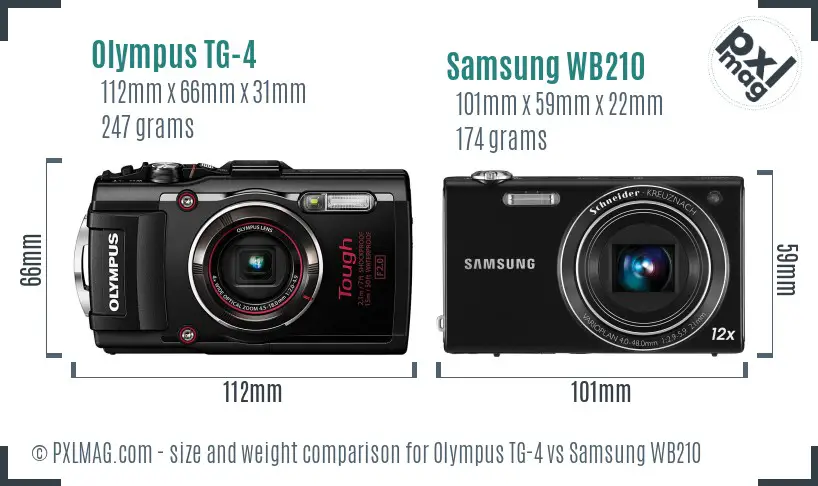 Olympus TG-4 vs Samsung WB210 size comparison