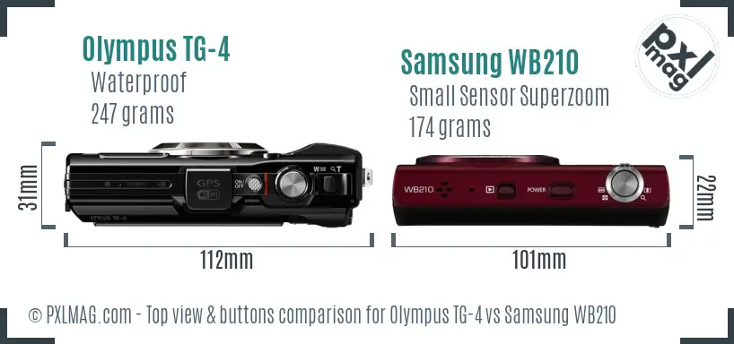 Olympus TG-4 vs Samsung WB210 top view buttons comparison
