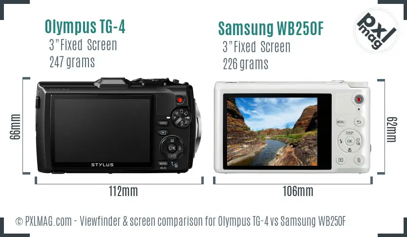 Olympus TG-4 vs Samsung WB250F Screen and Viewfinder comparison