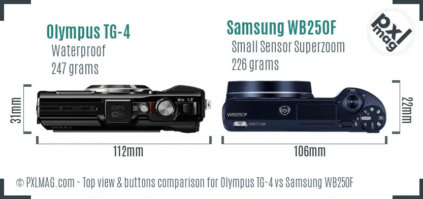 Olympus TG-4 vs Samsung WB250F top view buttons comparison