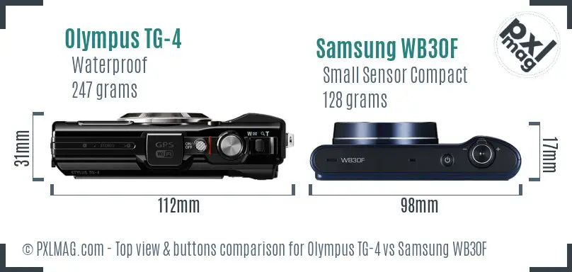 Olympus TG-4 vs Samsung WB30F top view buttons comparison Olympus TG-4 vs Samsung WB30F top view buttons comparison