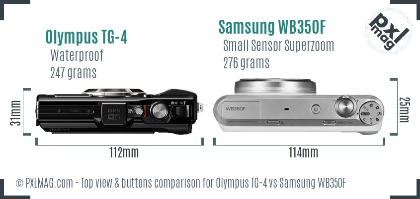 Olympus TG-4 vs Samsung WB350F top view buttons comparison