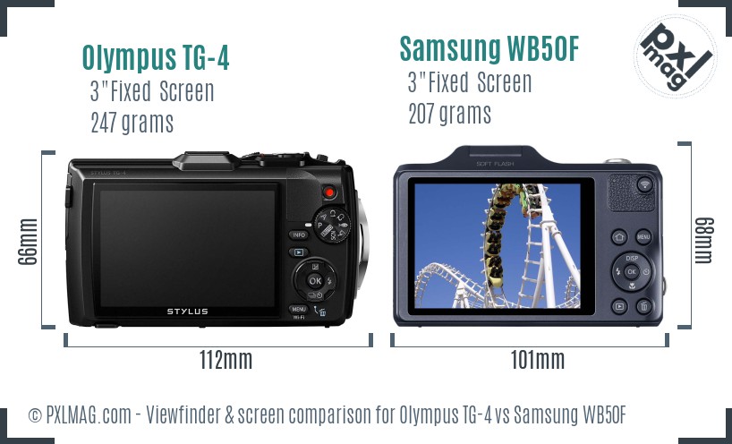 Olympus TG-4 vs Samsung WB50F Screen and Viewfinder comparison