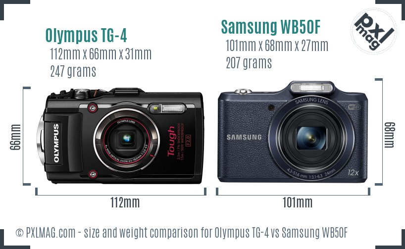 Olympus TG-4 vs Samsung WB50F size comparison Olympus TG-4 vs Samsung WB50F size comparison