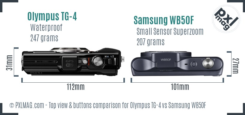 Olympus TG-4 vs Samsung WB50F top view buttons comparison