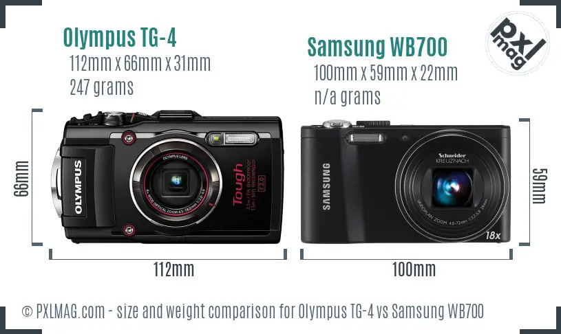 Olympus TG-4 vs Samsung WB700 size comparison