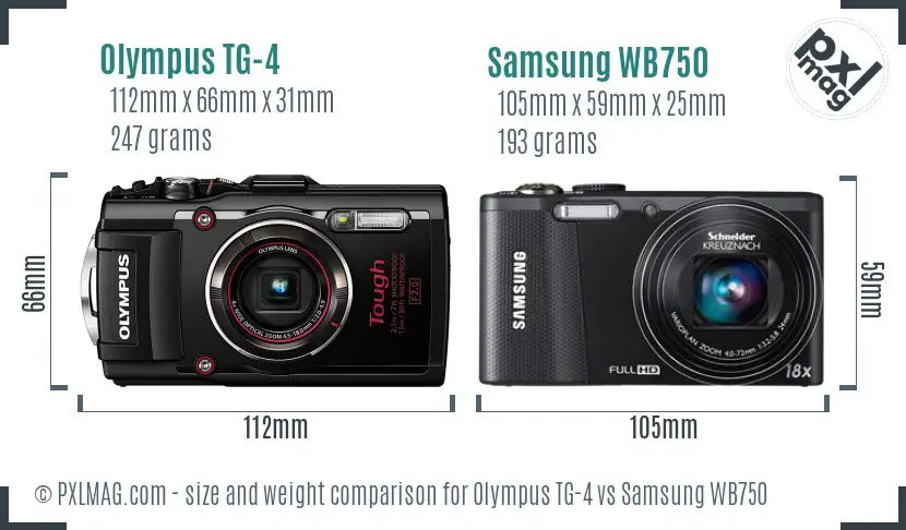 Olympus TG-4 vs Samsung WB750 size comparison