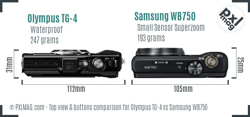 Olympus TG-4 vs Samsung WB750 top view buttons comparison