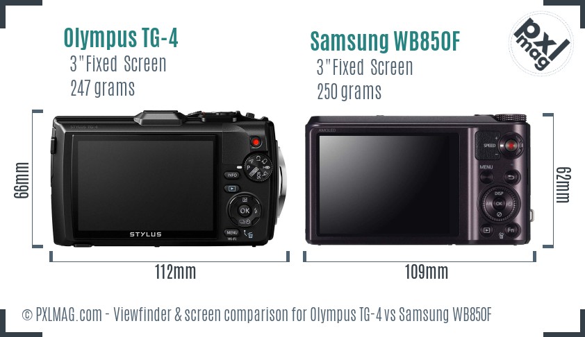 Olympus TG-4 vs Samsung WB850F Screen and Viewfinder comparison