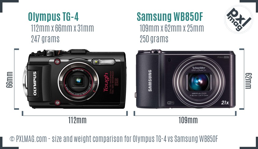 Olympus TG-4 vs Samsung WB850F size comparison Olympus TG-4 vs Samsung WB850F size comparison