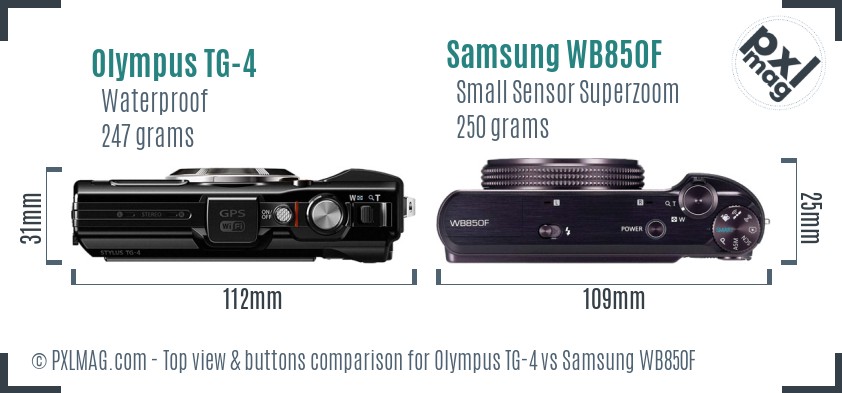 Olympus TG-4 vs Samsung WB850F top view buttons comparison