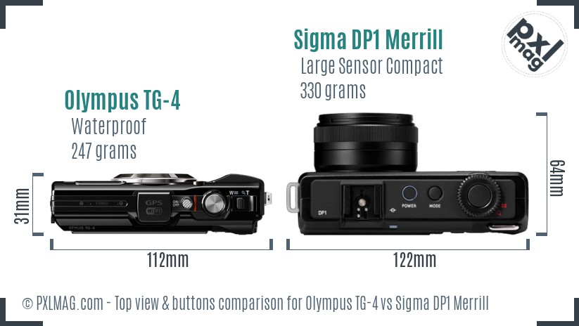 Olympus TG-4 vs Sigma DP1 Merrill top view buttons comparison