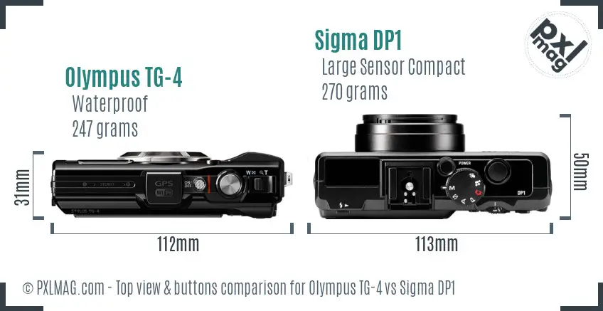 Olympus TG-4 vs Sigma DP1 top view buttons comparison Olympus TG-4 vs Sigma DP1 top view buttons comparison