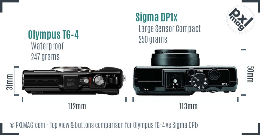 Olympus TG-4 vs Sigma DP1x top view buttons comparison