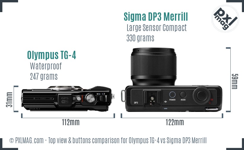 Olympus TG-4 vs Sigma DP3 Merrill top view buttons comparison