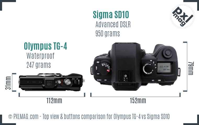 Olympus TG-4 vs Sigma SD10 top view buttons comparison