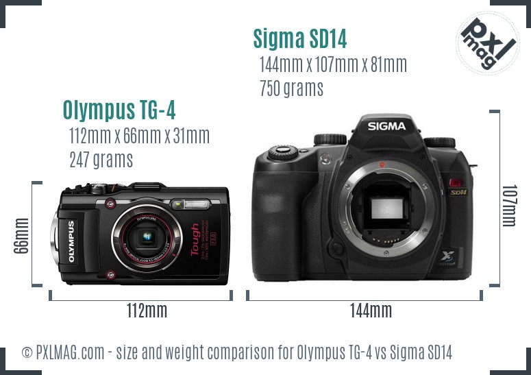 Olympus TG-4 vs Sigma SD14 size comparison