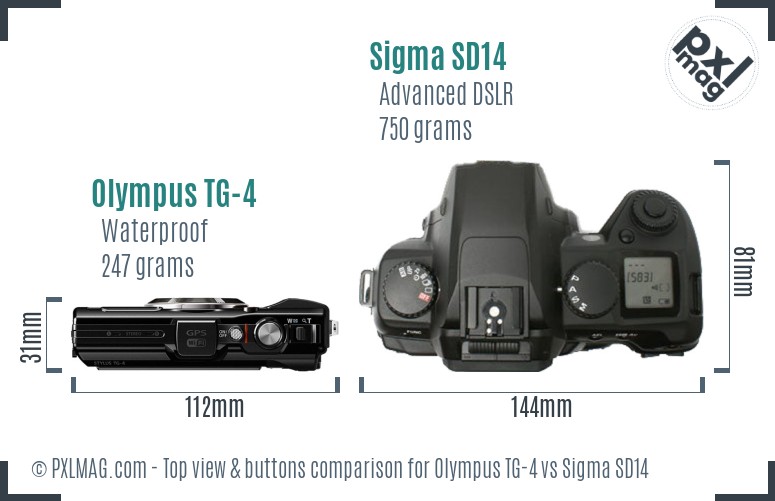 Olympus TG-4 vs Sigma SD14 top view buttons comparison