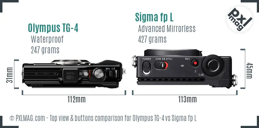 Olympus TG-4 vs Sigma fp L top view buttons comparison