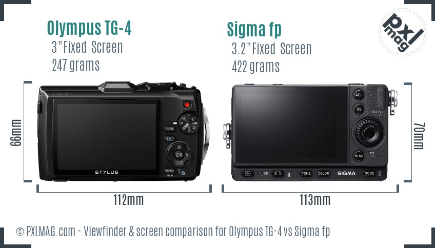 Olympus TG-4 vs Sigma fp Screen and Viewfinder comparison