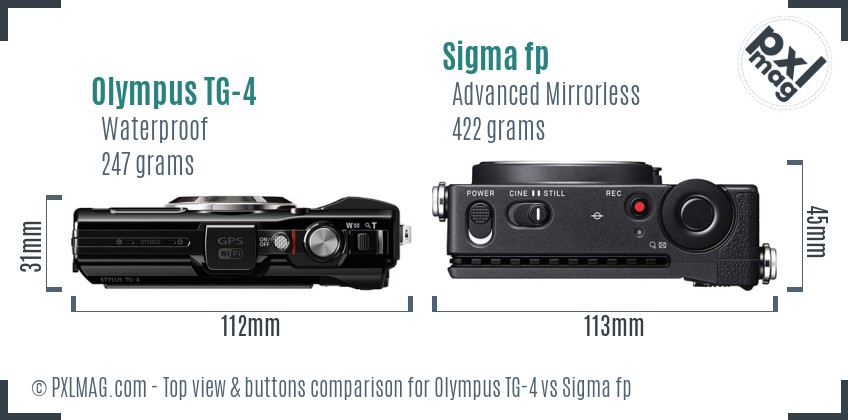 Olympus TG-4 vs Sigma fp top view buttons comparison