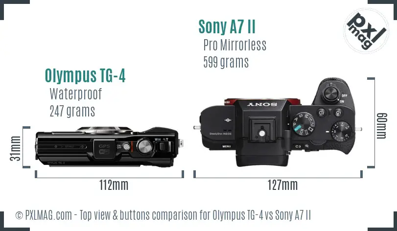 Olympus TG-4 vs Sony A7 II top view buttons comparison
