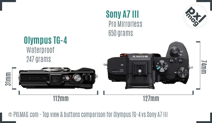 Olympus TG-4 vs Sony A7 III top view buttons comparison
