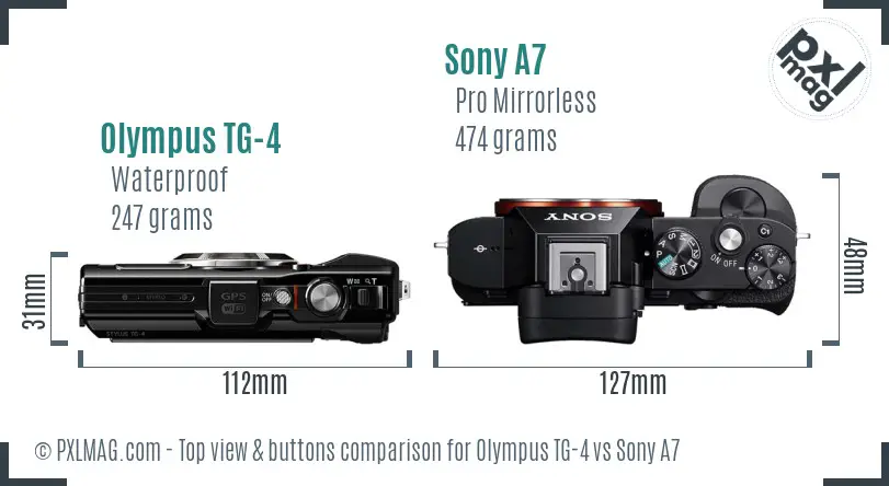 Olympus TG-4 vs Sony A7 top view buttons comparison