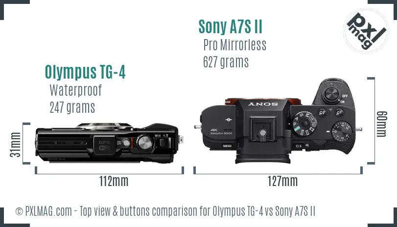 Olympus TG-4 vs Sony A7S II top view buttons comparison