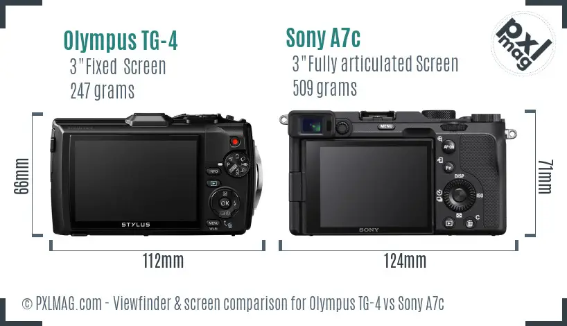 Olympus TG-4 vs Sony A7c Screen and Viewfinder comparison
