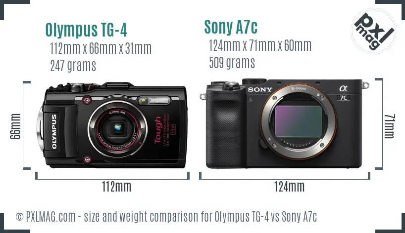 Olympus TG-4 vs Sony A7c size comparison